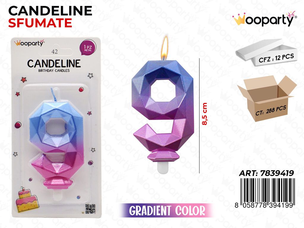 CANDELINE DIAMOND GRADIENT COLOR N. 9 8.5CM /PZ DA 12**