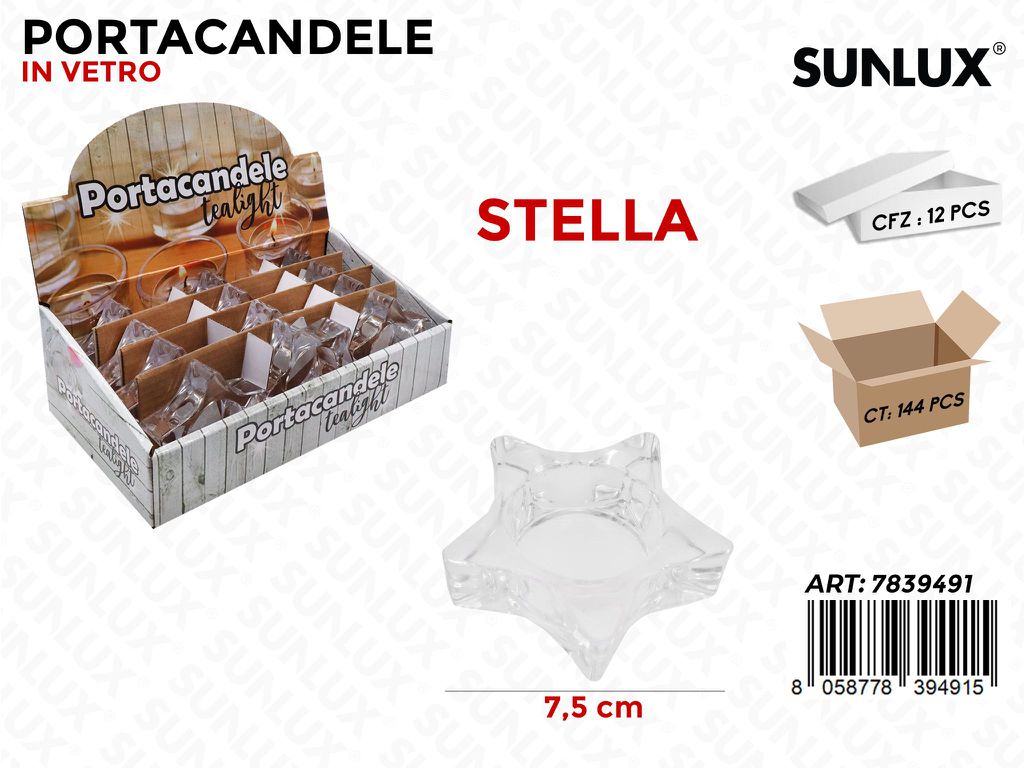 Portacandele in Vetro a Stella 7.5 Cm