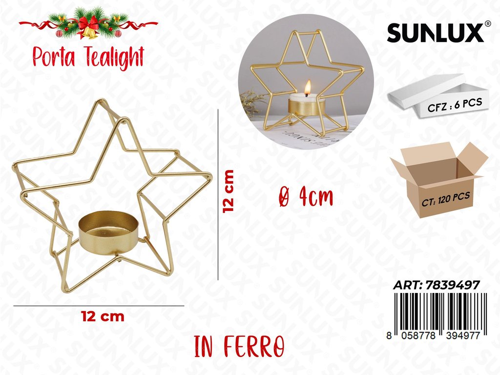 Sunlux Porta Tealight in Ferro Oro 12*12CM