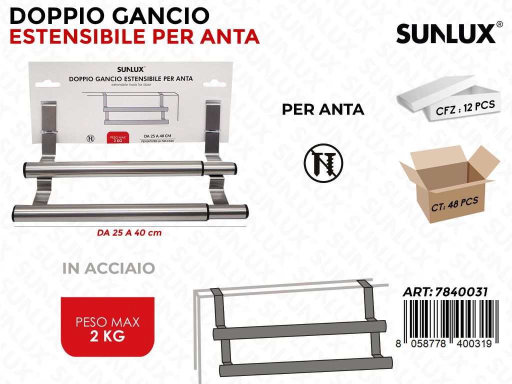 Doppio Gancio per Porta ESTEN.25CM-40CM