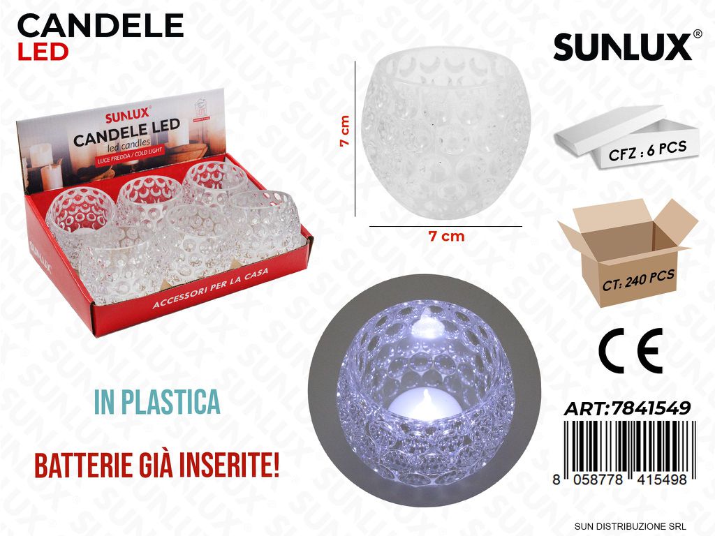 Candele Led Trasp. in Plastica 7*7CM