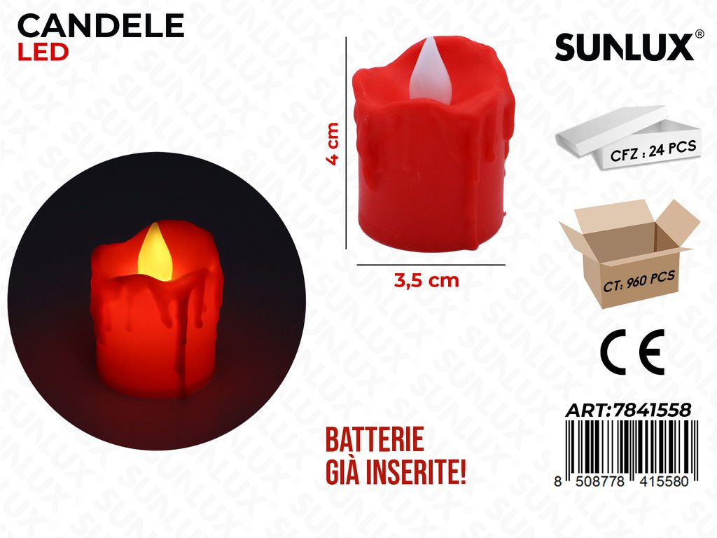 Sunlux Candele Led Rosso 3.5*4CM