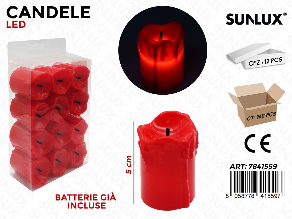 Sunlux Candele Led Rosso 5CM