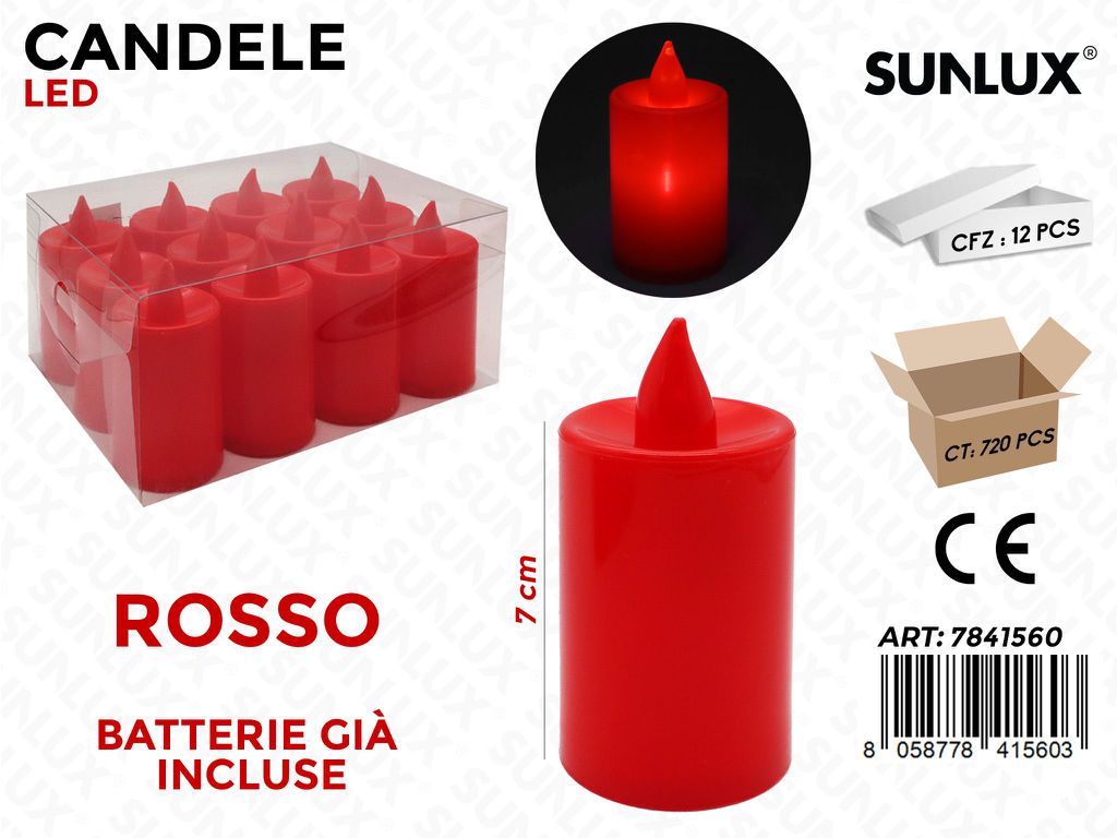Sunlux Candele Led Rosso 7CM