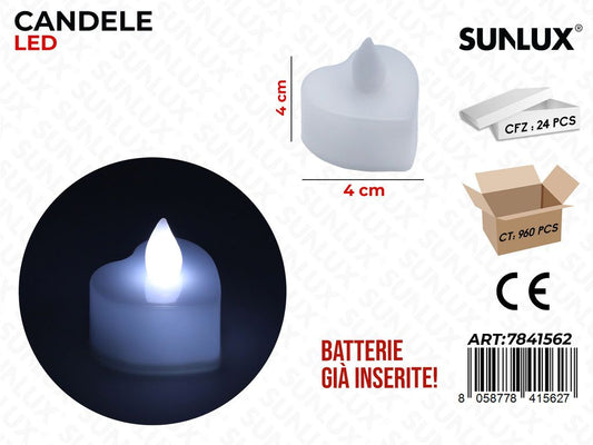 Sunlux Candele Led Bianco Cuore 4*4CM