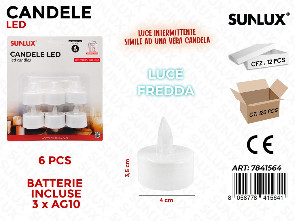 Sunlux Candele Led Bia. Caldo 6PCS 4*3.5CM