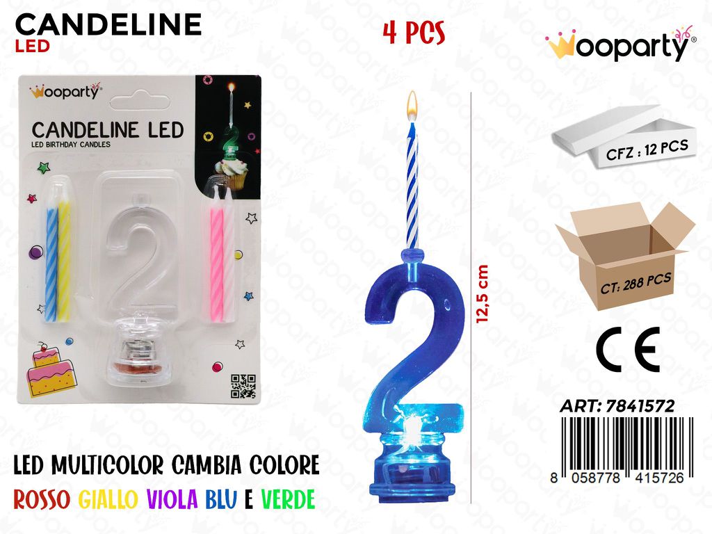 CANDELINE LED MULTICOLOR N.2 4PCS 12.5CM /PZ DA 12**