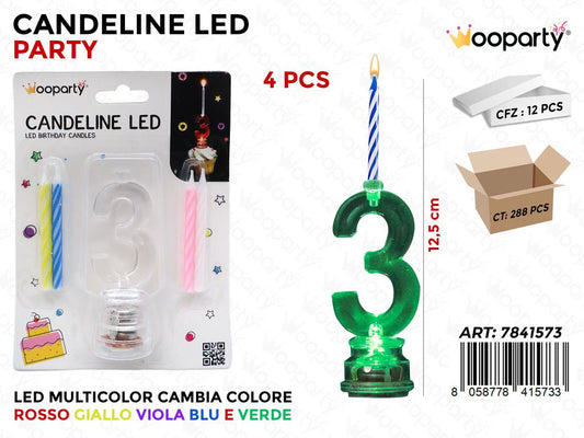 CANDELINE LED MULTICOLOR N.3 12.5CM 4PCS