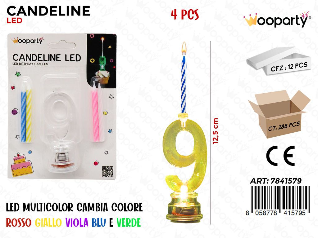 CANDELINE LED MULTICOLOR N.9 4PCS 12.5CM /PZ DA 12**