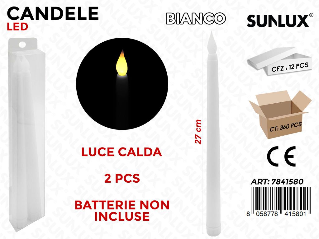 CANDELE LED BIANCO LUCE CALDA  2PCS 27CM