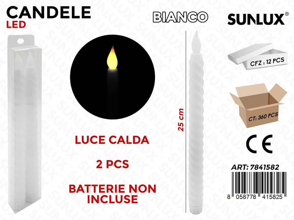 Sunlux Candele Led Bianco Luce Calda 2PCS 25CM