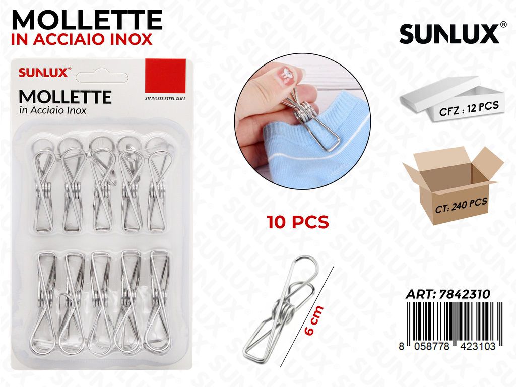 Sunlux Mollette in Acciaio 10PCS 6CM