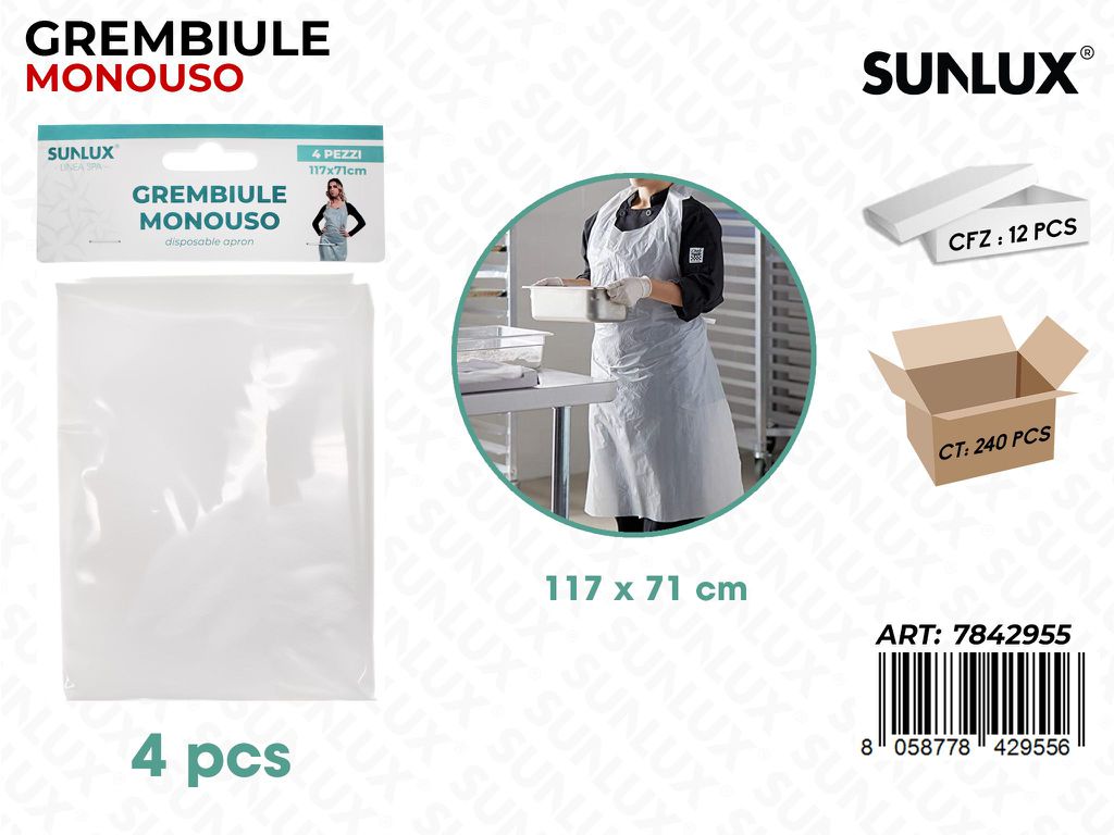 Sunlux Grembiule Monouso 4PCS 117*71CM