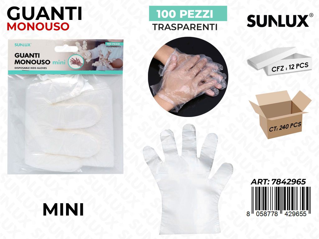 Sunlux Guanti Monouso Mini Trasp. 100PCS