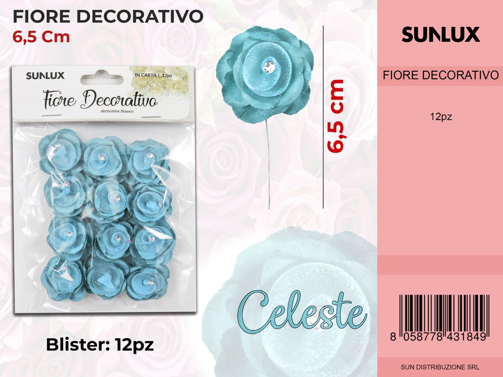 Fiore Decorativo Celeste c/ Gambo 12PC-6.5CM