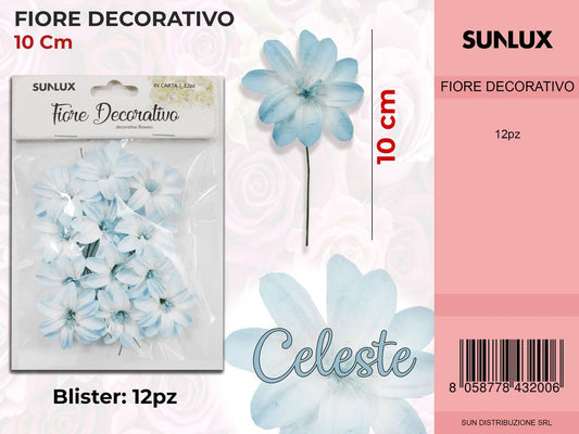 Fiore Decorativo Celeste c/ Gambo 12PC-10CM