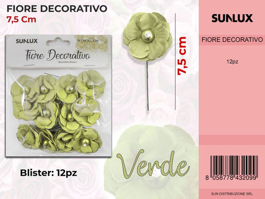 Fiore Decorativo Verde c/ Gambo 12PC-7.5CM