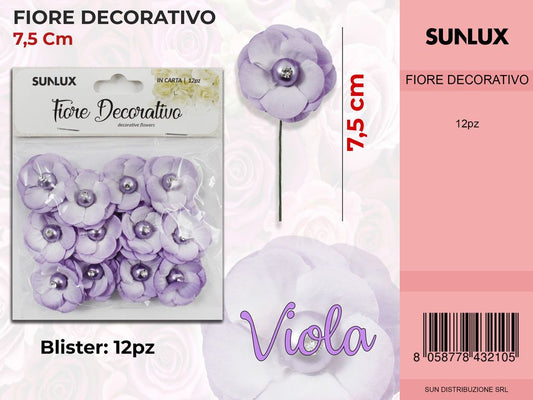 Fiore Decorativo Viola c/ Gambo 12PC-7.5CM