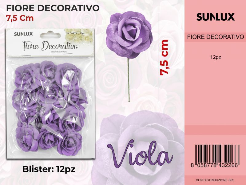 Fiore Decorativo Viola c/ Gambo 12PC-7.5CM