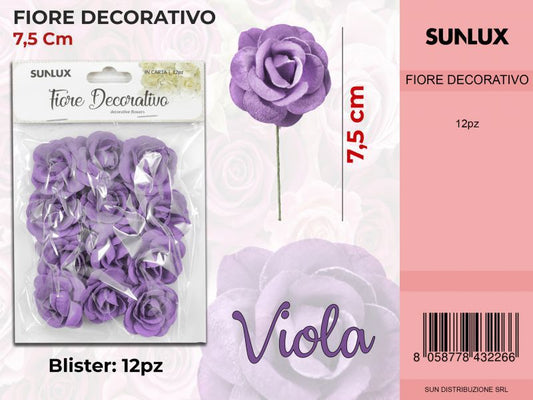 Fiore Decorativo Viola c/ Gambo 12PC-7.5CM