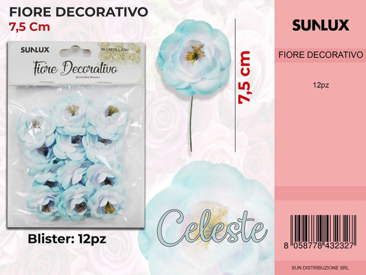 Fiore Decorativo Celeste c/ Gambo 12PC-7.5CM
