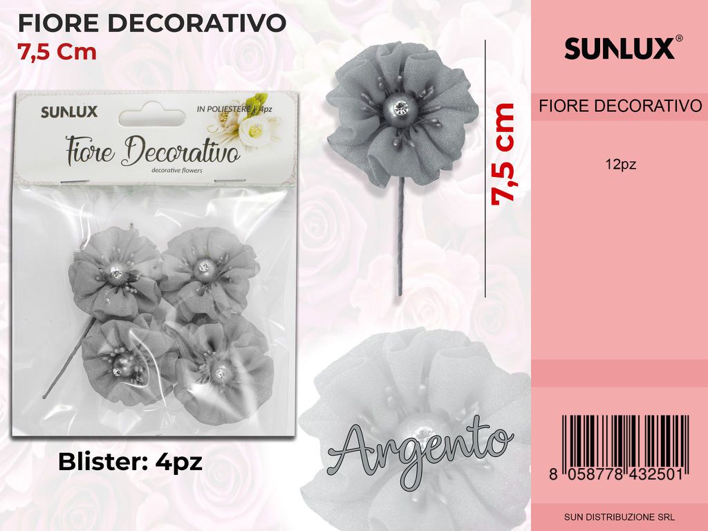 Fiore Decorativo Argento 4PC-7.5CM