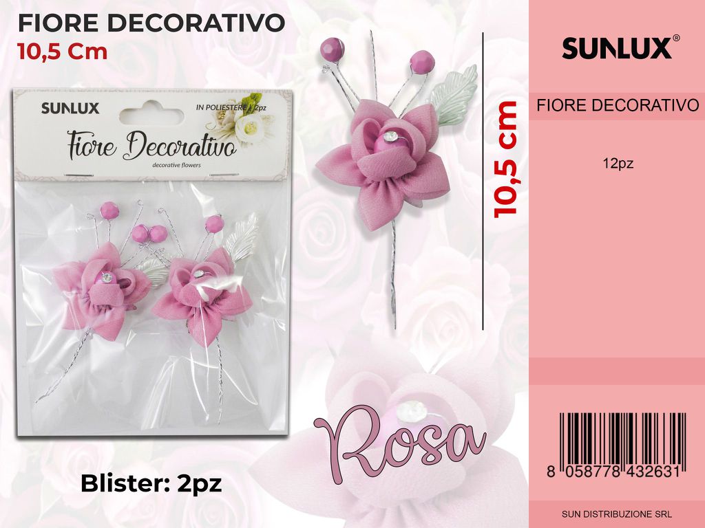 Fiore Decorativo Rosa 2PC- 10.5CM