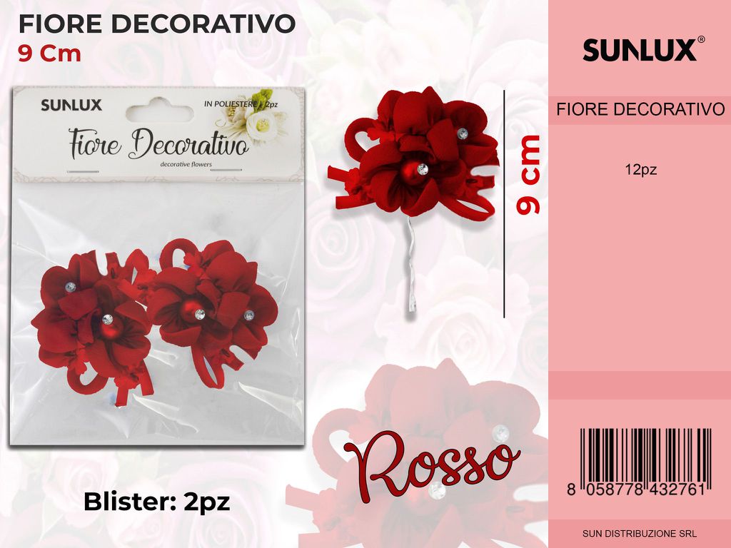 Fiore Decorativo Rosso 2PC- 9CM