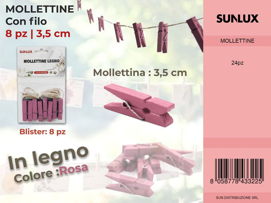 Mollettine con Filo in Legno Rosa 8PC-3.5CM