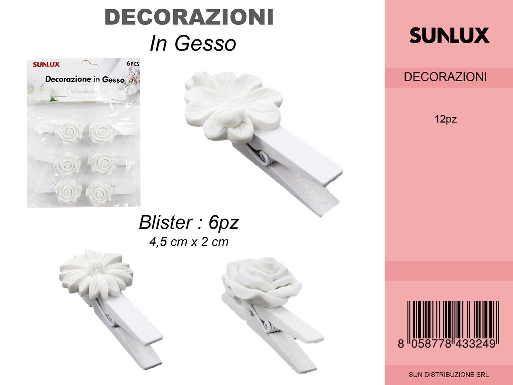 Dec.in Gesso Mollettine Serie Fiori/Pz da 12CFZ