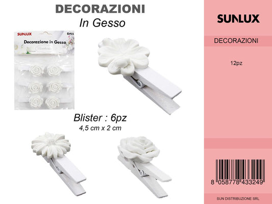 Dec.in Gesso Mollettine Serie Fiori/Pz da 12CFZ