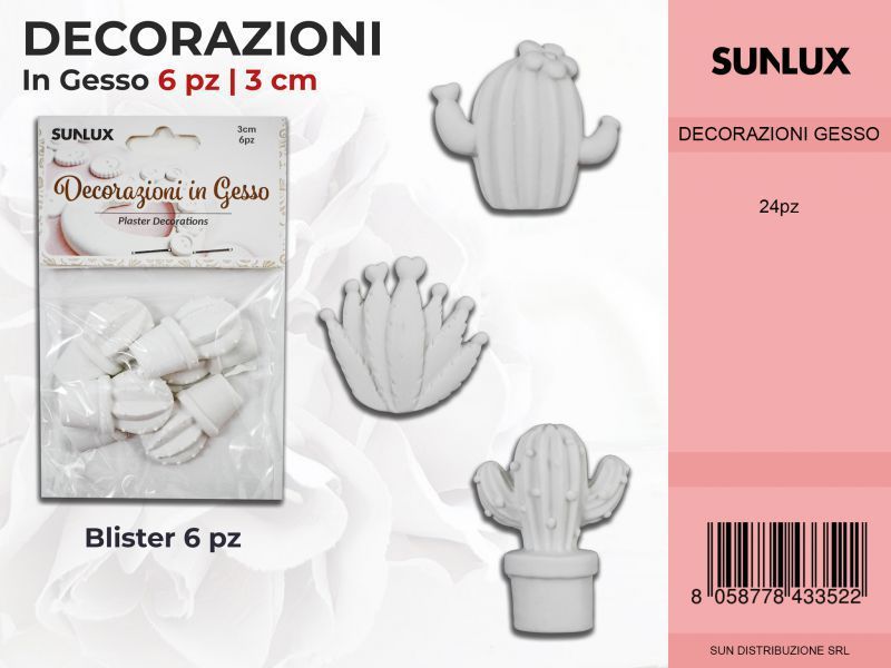 Dec.in Gesso Fant. Cactus 6PC-3CM