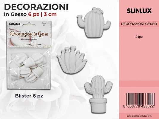 Dec.in Gesso Fant. Cactus 6PC-3CM