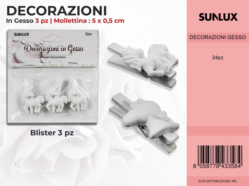 Mollette c/ Dec.in Gesso Fant. Unicorno 3PC-5CM