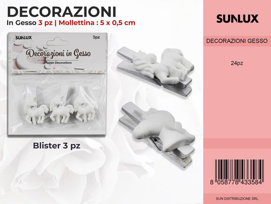 Mollette c/ Dec.in Gesso Fant. Unicorno 3PC-5CM