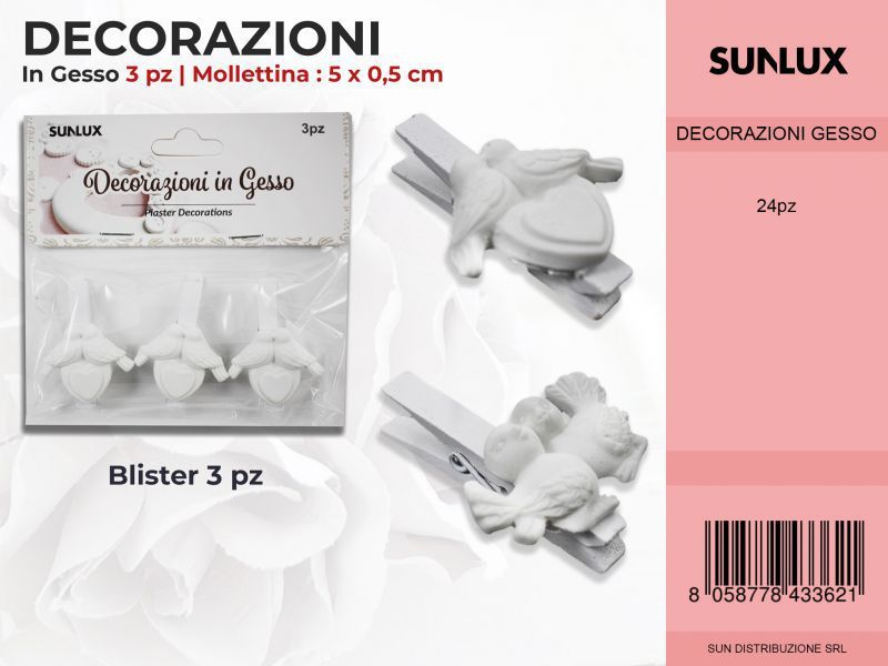 Mollette c/ Dec.in Gesso Fant. Colombe 3PC-5CM