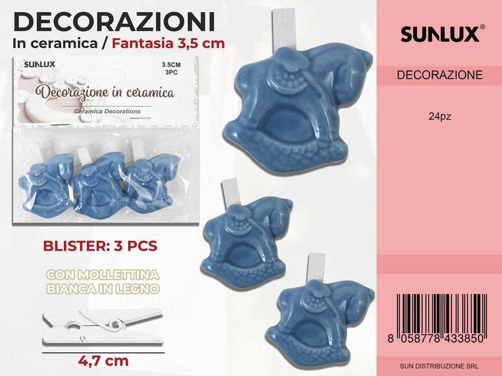 Molletta Dec. Ceramica Baby Azzurro 3PC-4.7CM