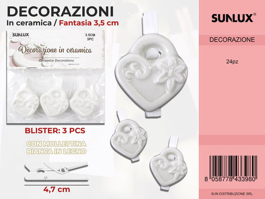 Molletta Dec. in Ceramica Cuore 3PC-4.7CM