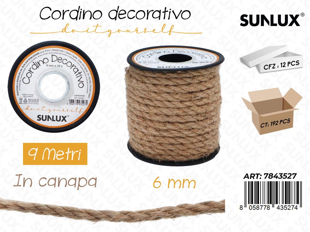 Sunlux Cordino Dec. in Canapa 6MM*9MT