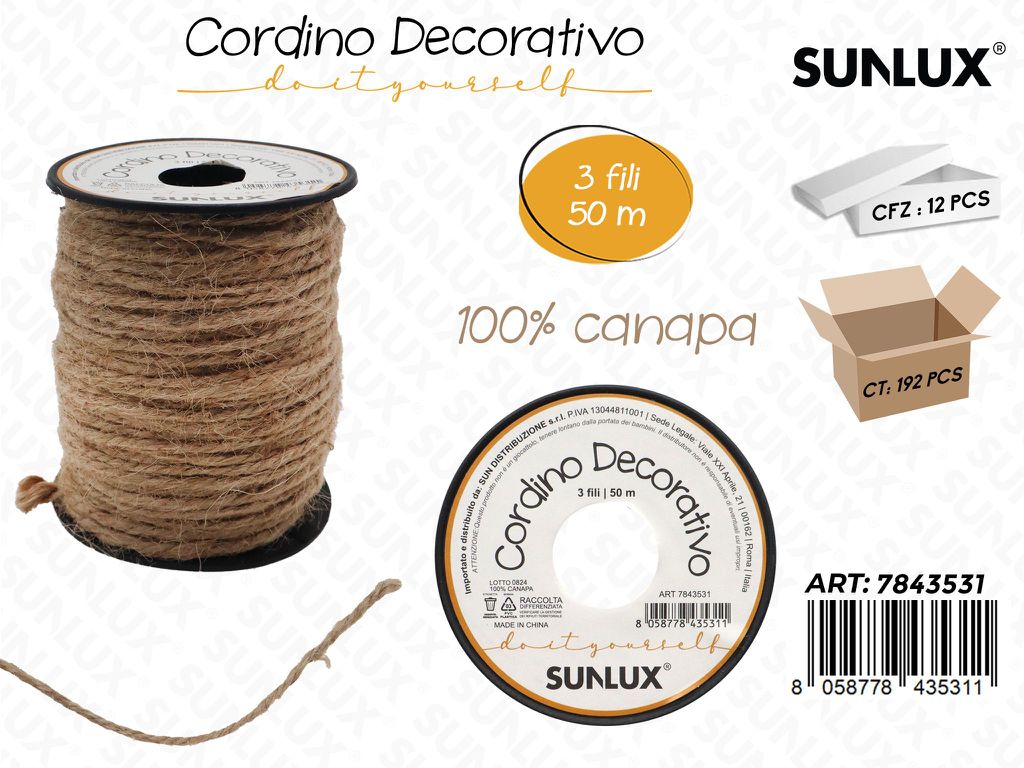 Cordino Dec. in Canapa 3FILI 50MT