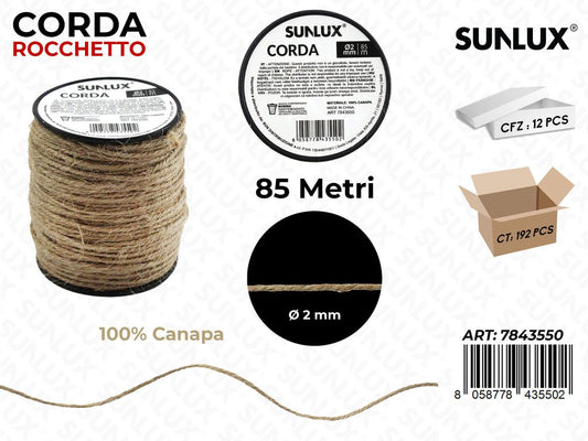 Rocchetto Corda in Canapa D.2MM*85MT/ Pz da 12