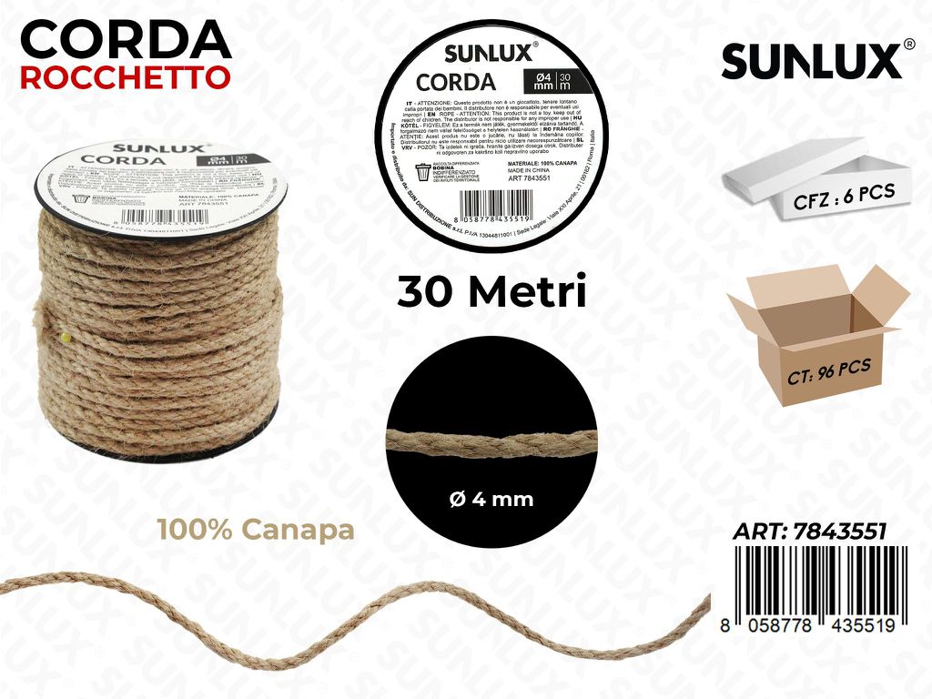 Rocchetto Corda in Canapa D.4MM*30MT/ Pz da 6