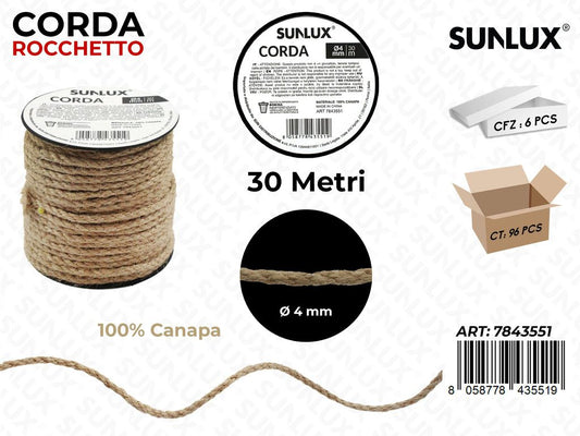 Rocchetto Corda in Canapa D.4MM*30MT/ Pz da 6