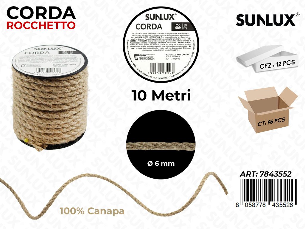Rocchetto Corda in Canapa D.6MM*10MT/ Pz da 12