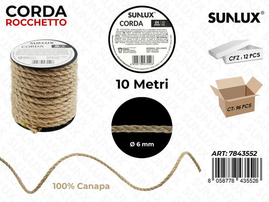 Rocchetto Corda in Canapa D.6MM*10MT/ Pz da 12
