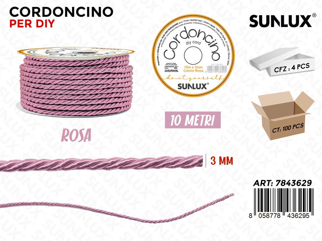 Cordoncino per Diy Rosa 3MM*10MT