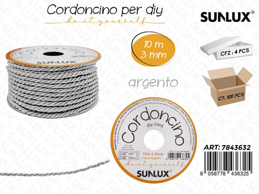 Cordoncino per Diy Argento 3MM*10MT