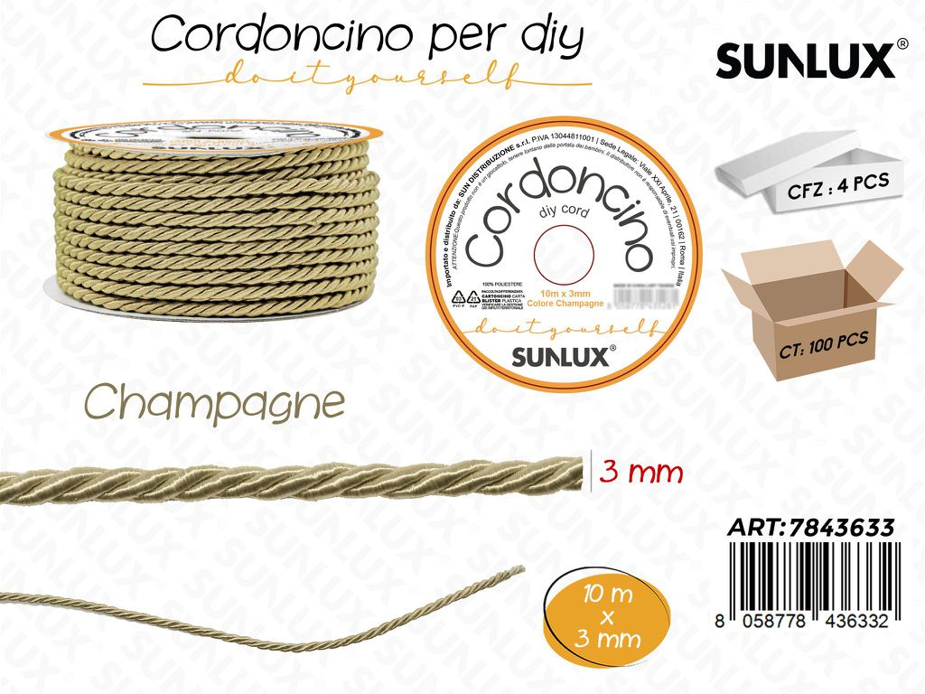 Cordoncino per Diy Champagne 3MM*10MT