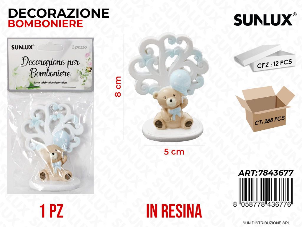 Dec. Bomboniere Resina Orso Cel. 5*8CM