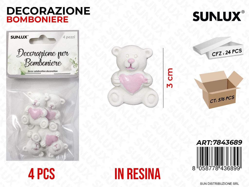 Dec. Bomb. Resina Orso Rosa 4PCS 3CM